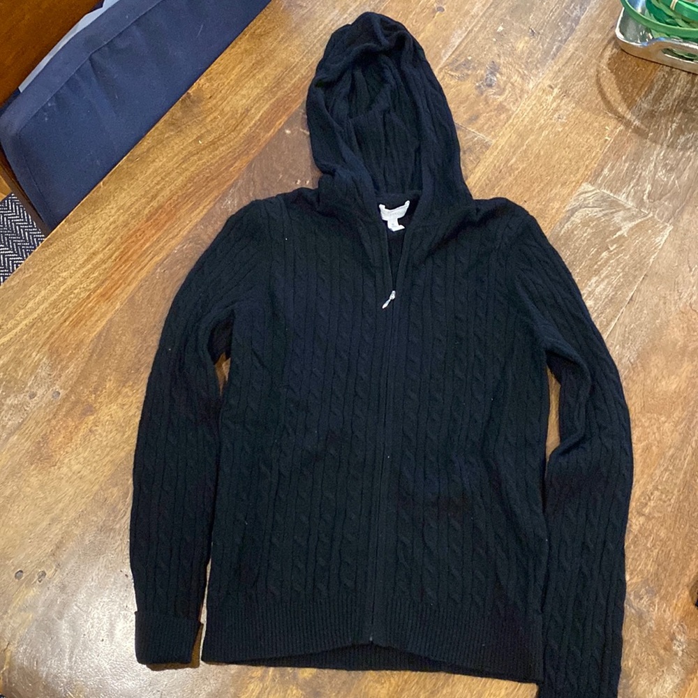 Black cashmere zip up hoodie sweater